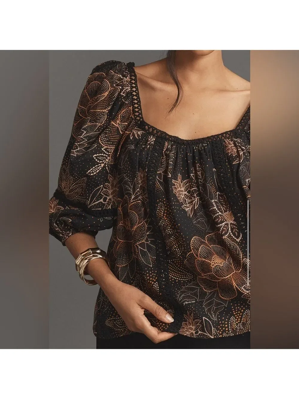 Farm Rio Lace Inset Peasant Blouse - Picture 5 of 9